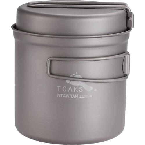 TOAKS 1100ml Cookware Set Ultralight Titanium Pot Frying Pan Outdoor Camping Titanium Bowl Titanium Cup Picnic