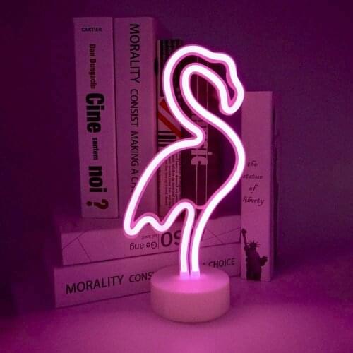 Neon Signs LED Light with Holder Base USB or Battery Operated Flamingo Table Night Lamps for Bedroom Home Accessories Decor Gift