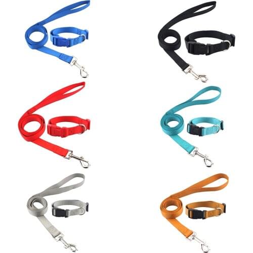 Nylon Pet Dog Collar Leash Set Adjustable Classic Solid Basic Polyester Nylon Pet Set for Small Medium Large Dogs and Cats
