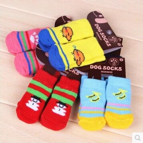 Super Cute Best Price Vogue Pet Dog Socks Non-slip Soft Sole Puppy Cat Socks Knit Cotton Warm Socks 4pcs/lot For A Dog