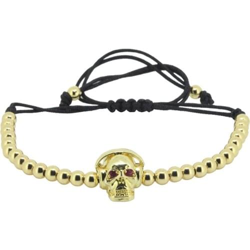 New CZ Skeleton Head Charm Copper Bracelets Strand Vintage Plated Handmade Rope Woven Craft Friendship Fashion Jewelry BR118