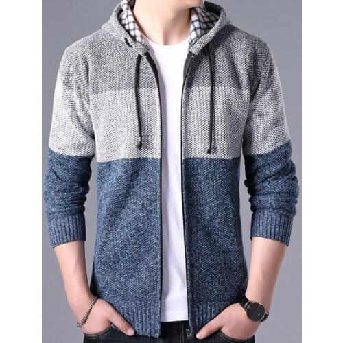 Autumn Male Sweaters Patchwork Hat American Style New Fashion Sweaters Striped Casual Cardigans Slim Windproof Homme Men