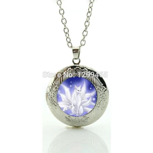 Nine-tailed fox pendant necklace New Fashion Picture animal jewelry white fox statement Glass dome locket pendant N933