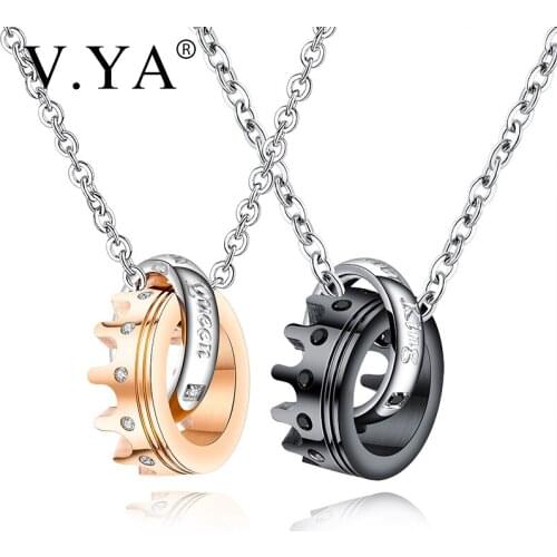 V.YA His Queen Her King necklaces Simple Titanium steel couple necklace crown pendant for Valentines Day gift accessories