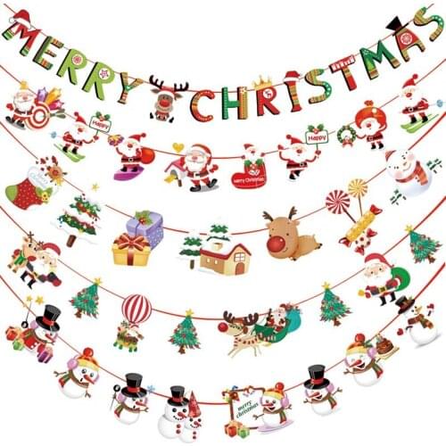 Christmas Banner Paper Hanging Flags Merry Christmas Decor for Home Santa Claus Snowman Garland Christmas Ornaments Navidad 2021