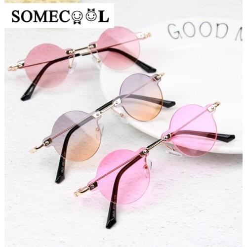 2020 New Boys&girls Small Round sunglasses UV400 Beach Travel sun glasses Metal leg Rimless glasses High Grade oculos N101