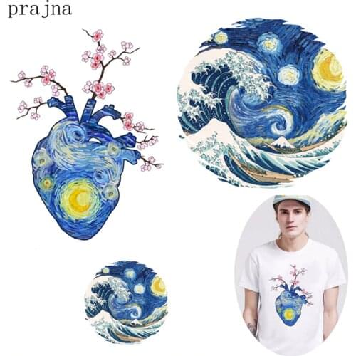 Prajna Iron-on Transfers Van Gogh Painting The Starry Night Art Thermal Vinyl Heat Transfer Patch For Clothes Applique Sticker