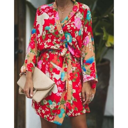 Women Vintage Loose Blouse Boho Floral Coat Kimono Cardigan Tops Casual Shawl Nightwear Summer Clothing