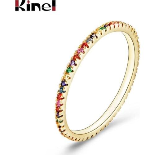 Kinel Genuine 100% 925 Sterling Silver Simple Various Colors Round CZ Single Stackable Finger Rings For Women Christmas GIFT
