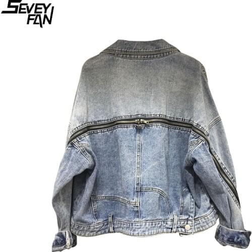 Women Blue Denim Jackets Long Zipper Fashion Streetwear Harajuku Vintage Jeans Jacket Spring Autumn Cotton Outwear Coat Female