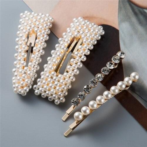 1SET Korea Chic Imitation Pearl Beads Rhinestones Hair Pins Fashion Hair Clips For Women Hairpin Metal Hair Accessories Jewelry
