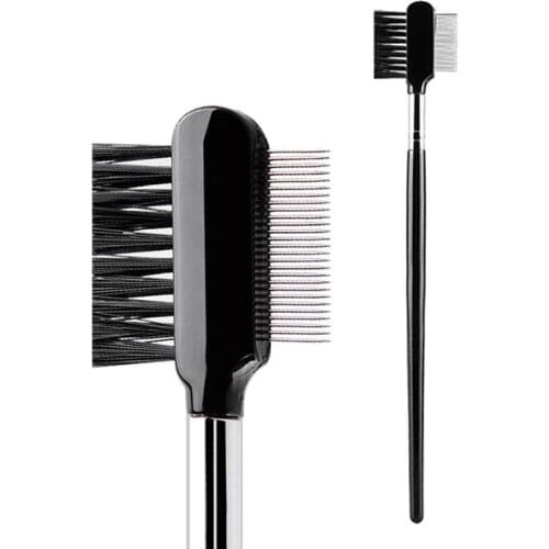 1Pcs Stainless Steel Eyebrow Comb Wood Handle Double-Sided Dual Purpose Makeup Brush Eyelash Comb with Cover Cosmetic Tools