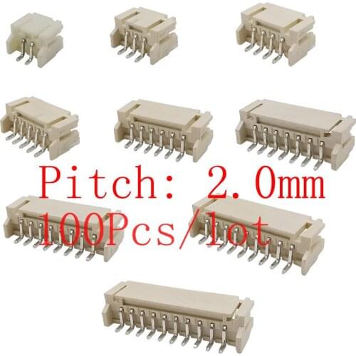 100Pcs PH2.0 Horizontal SMD Socket Pitch 2.0mm Horizontal Socket Patch Plug SMD Wire Connector 2P 3P 4P 5P 6P 7P 8 P 9Pin 10 Pin