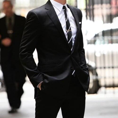 2021 Tailor Made Fashion Black Lapel Men Suits Slim Fit Groom Tuxedo For Wedding Dress Dinner Party Male Clothing (Jacket+Pants)