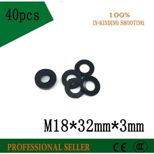 40pcs M18 M18 x 32mm x 3mm M18*32*3 mm Black B Nylon Flat Washer Plastic Insulation Plain Ring Gasket