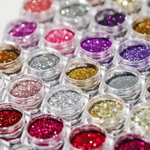 6Pcs/Set Holographic Laser Powder Nail Glitter Gorgeous Glitter Powders 6 Colors Manicure Nail Art Decoration-in Nail Glitter