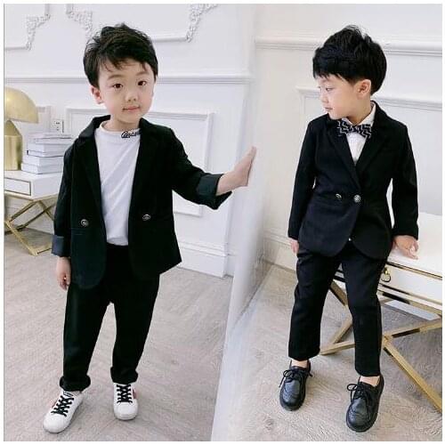 Spring and Winter boys blazer Long suits Gentlemens wedding flowers blazers suits lapel black/Pinks suit 2pcs (jackets + pants)
