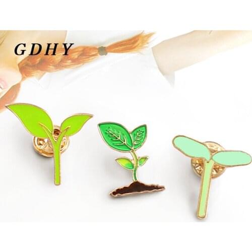 GDHY Green Plant Brooch Bean Sprouts Seedling Natural Green Tree Seedling Plant Enamel Pins Backpack For Girls Badge Gifts
