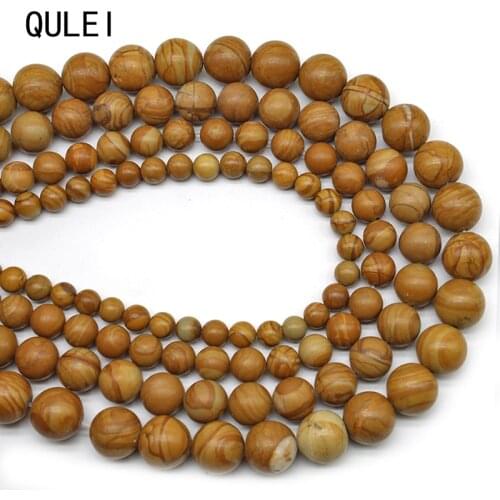 Wholesale Natural Stone Beads Smooth Brown Wood Grain Loose Beads for Needlework Jewelry Making 4 6 8 10 12 mm DIY Bracelet