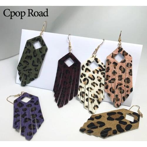 Cpop Fashion Cowhide Leather Tassel Earrings for Women Geometric Leather Leopard Dangle Earring Fashion Jewelry Accessories Gift