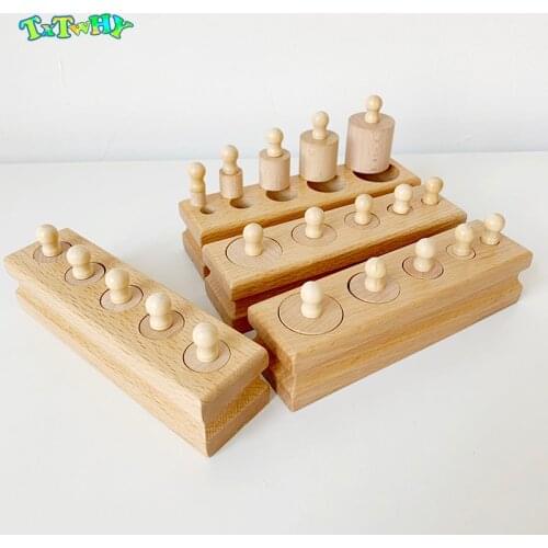 Baby Montessori Educational Wooden Toys Montessori Educational Cylinder Socket Blocks Toy Development Practice and Senses