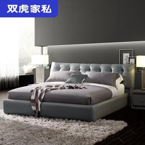 Double tiger furniture leather bed 1.8m master bedroom modern simple double bed 1.5 leather solid wood bed rc610