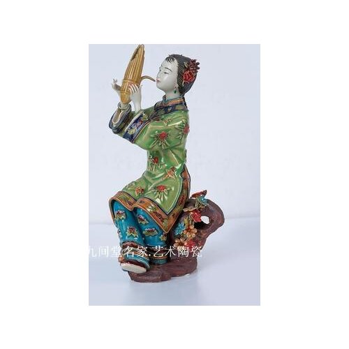 Painted porcelain chinese retro woman with doll sculpture figures ornament statue figurine art and craft decoation