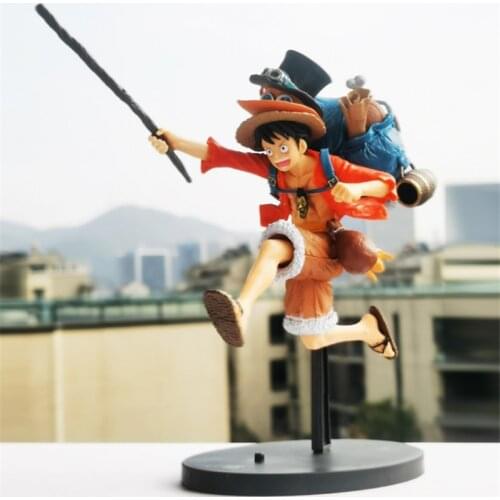 Three Brothers Backpack Travel Sabo Luffy Ace PVC Action Figure Luffy Sanji Zoro Collect Ver. Model 20cm