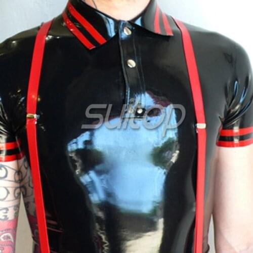Nature rubber latex suspender t-shirt dress shirt clothes long line single breasted jacket