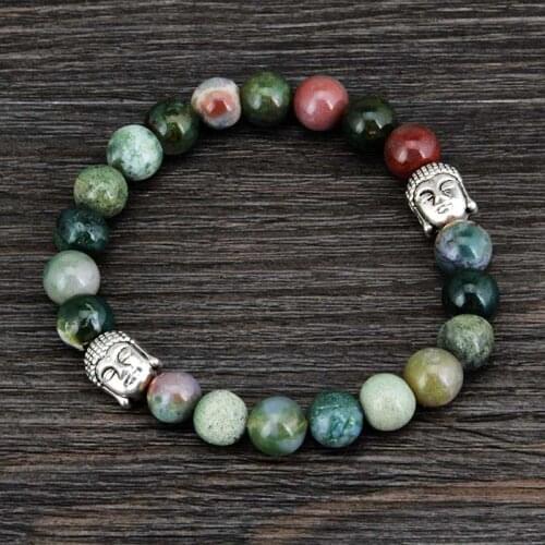 Hot Sale 8MM Natural India Onyx Antique Buddha Beads Bracelet Semi Precious Stones Tibetan Bracelet Bohemia Jewelry