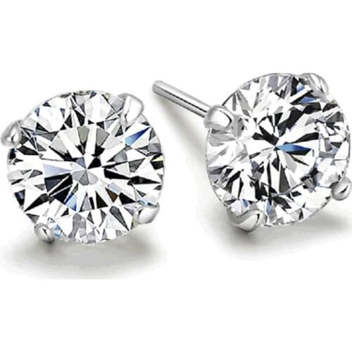 925 Sterling Silver Classic White Crystal Zircon Stud Earrings For Women Wedding Jewelry Gift Dropshipping S-E303