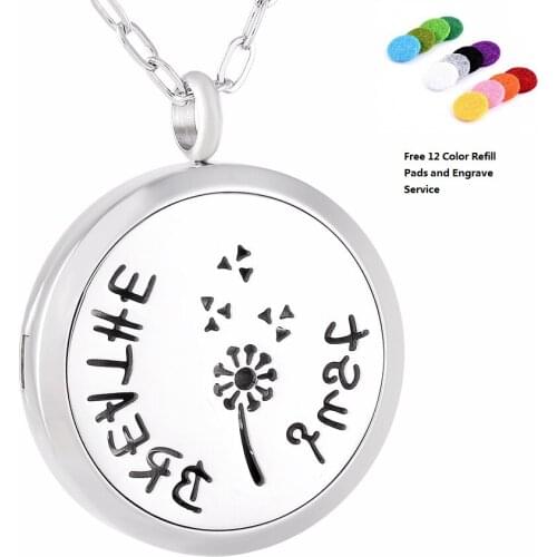 KLH0177 Just Breathe 30mm Aromatherapy / 316L s.steel Essential Oils Diffuser Locket Necklace-Free Engraving Service