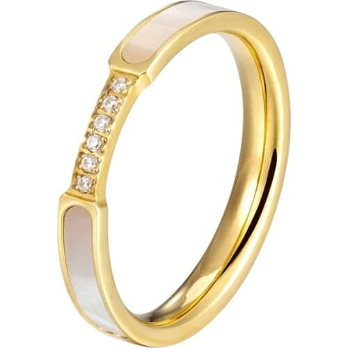 Exquisite Shells And Inlaid 6 Small Zircon Ring Stainless Steel High Quality Jewelry Gold Color Women Brand Love Ring Wholesale