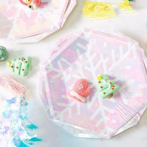 8 Guest Beautiful Snowflake Tableware Blue Plate Kids Favor Winter Birthday Party Supplies Snow Ice Freeze Theme Parti Decor