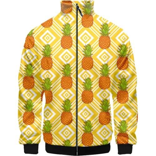 OGKB Men Stand Collar Jacket Fruits Orange Pineapples Print 3d Zipper Jacket Mens Womens Long Sleeves Coat Casual Dropshipping