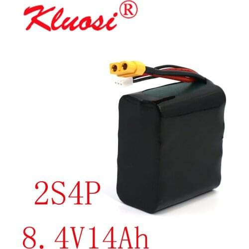 KLUOSI 2S4P 7.4V 14Ah 8.4V High Capacity UAV Rechargeable Li-ion Battery for Various RC Airplane Drone Quadrotor XH2.54-3P XT60