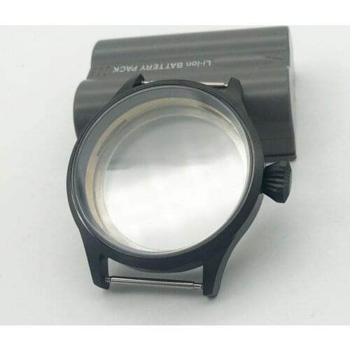 Mens Watch Case 43mm Black Russ Matte Pvd Stainless Steel Fit Eta 6497/6498 ST3600/3620 Hand Winding Movement Sapphire Glass