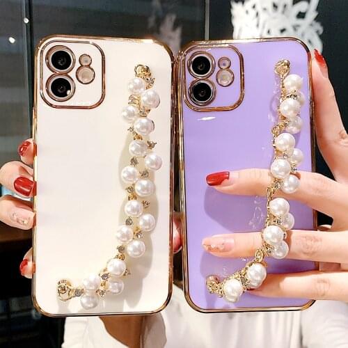 Soft Pearl Bracelet Phone Case For iPhone 11 12 Pro Max XS X XR 7 8 Plus Mini SE 2020 Electroplated Bumper Back Cover