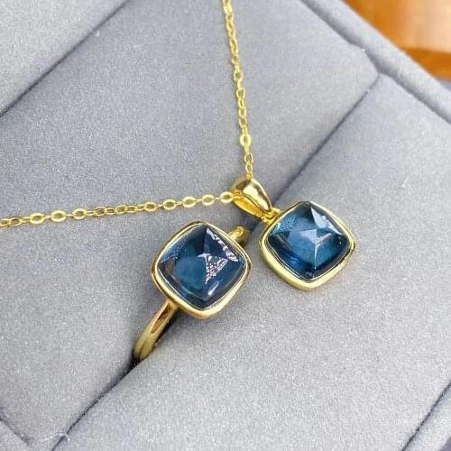 100% Natural Real Topaz Set 925 Sterling Silve New Fashion 1pc Ring,1pc Pendant Female Birthday Jewelry