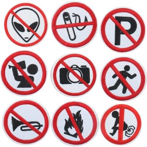 5PCS Warning Patches Danger Banning Sign Reminder Punk Embroidery Applique Iron on Patches for Clothes Sticker Prohibition Badge