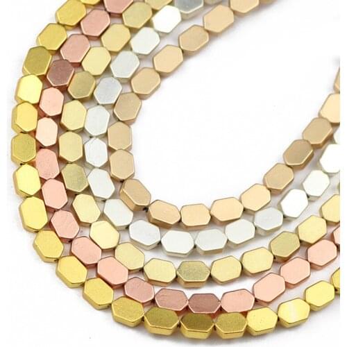 Natural Stone Matte Gold Silvers Hexagon Hematite 4X6mm Loose Spacer Beads For Jewelry Making Diy Bracelet Necklace Accessories