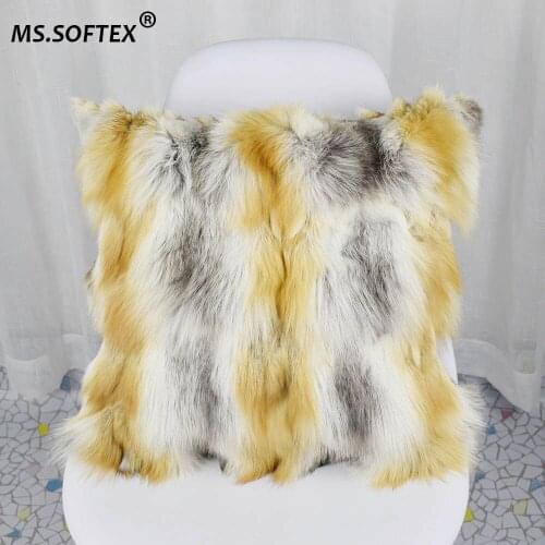 MS.Softex Natural Fox Fur Pillowcase Real Fox Skin Pillow Cushion Plush Fur Cushion Cover Genuine Fur homes FREE SHIPPING