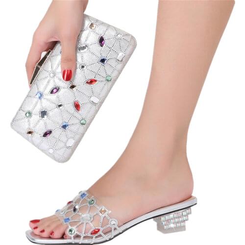 2021 Italian design Africa and Nigeria high-heeled party crystal rhinestone wedding lady shoes and hand-held straddle dinner bag