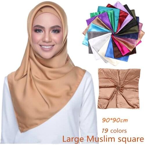 Pure color satin womens scarf all kinds of imitation silk color square scarf head scarf muslim abaya hijab caps ladies scarves