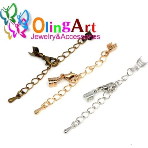 OlingArt 12PCS/lot necklace bracelet flat leather cord crimp ends extended chains tails caps lobster clasp swivel hooks kolye