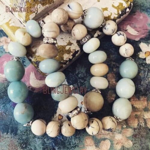 Shabby Boho Glam Beachy Bridesmaid Bracelet White African Opal and Amazonite Beads Bracleet BM11300