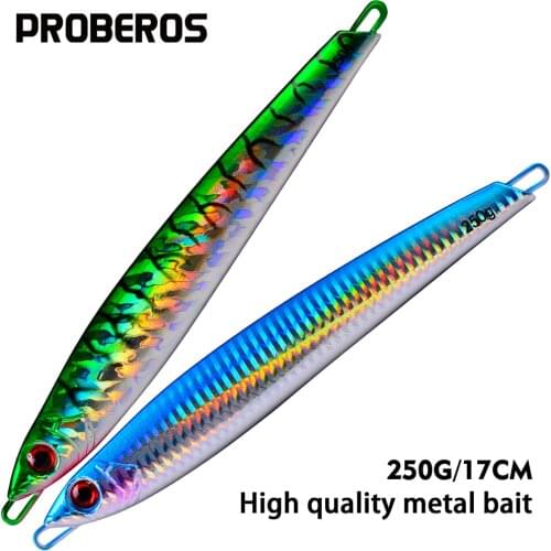 PROBEROS Metal Fishing Lure Jigbait with Hooks and Feather Lead Fish Deep Ocean Sea Jigging Fishing Sea Baits 250G/17CM