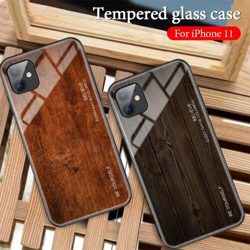 Wooden Tempered Glass Case For iPhone 12 11 Pro Max X XR XS Max Wood Grain Cover Shockproof Phone Case For iPhone 11 12 Pro mini