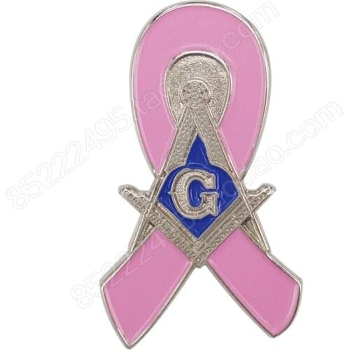 Breast Cancer Awareness Masonic Square and Compass Pink Ribbon Lapel Pins