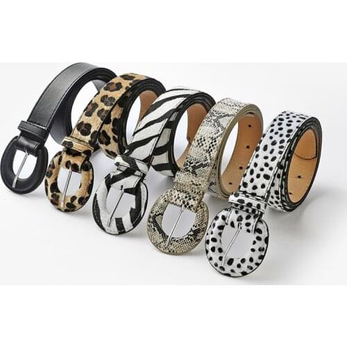 2021 Fashion Leopard Belt Women Snake Zebra Print Thin Horsehair Waist Belt PU Leather Gold Ring Buckle Belts For Ladies Female